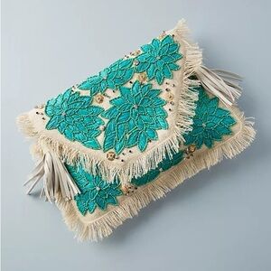 Anthropologie Ibban Mansi Embellish Embroidery Raffia Shoulder Envelope Bag NWT